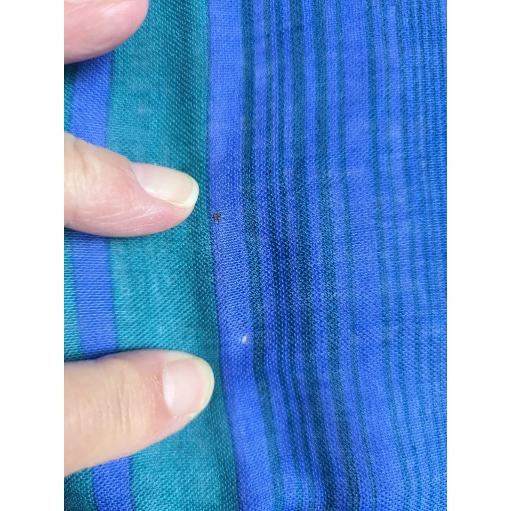 Oscar de la Renta Wool Scarf Square Stripe Teal Blue Purple Japan Fringe VTG Fla